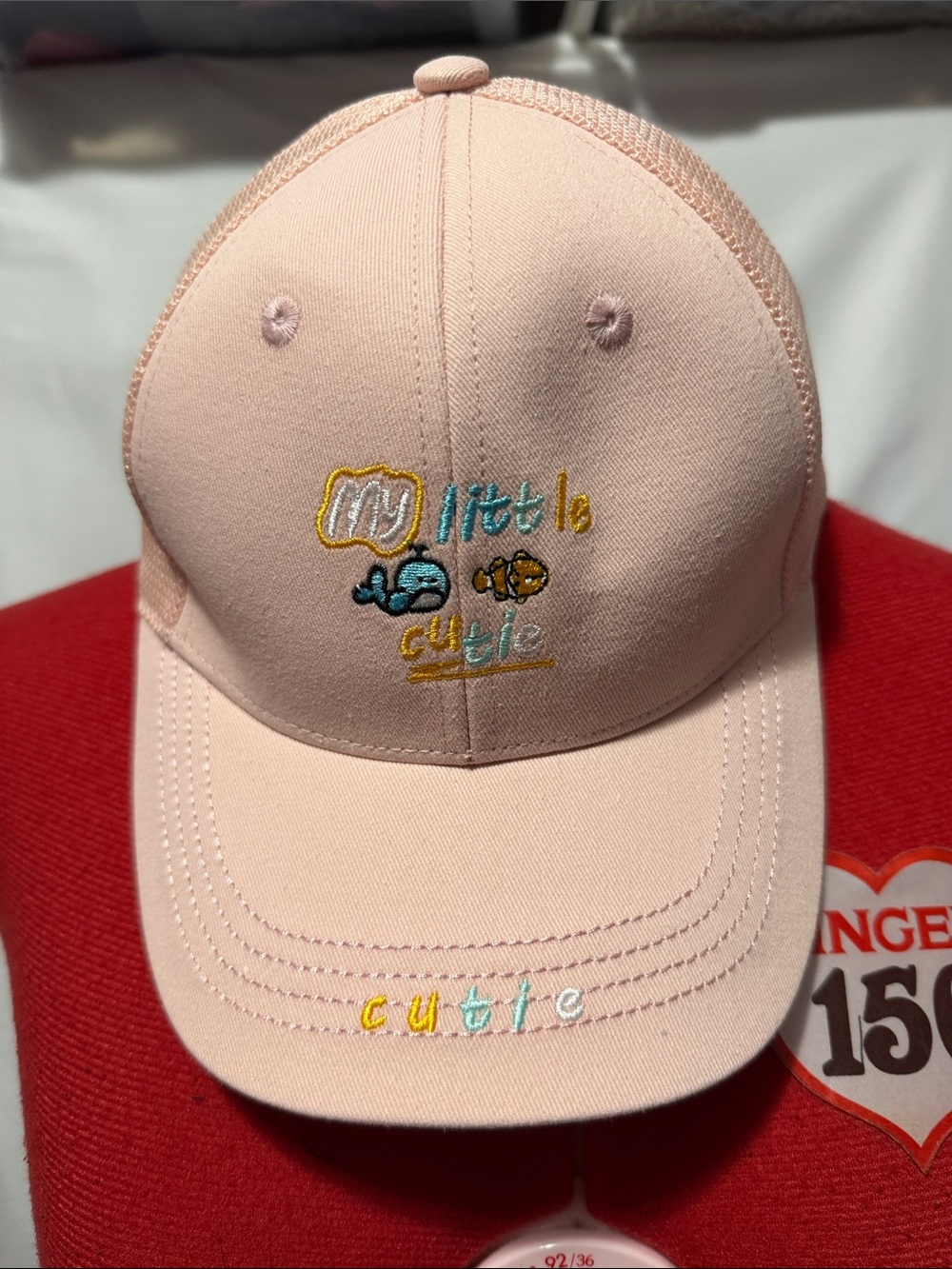 Kids Pink 'Cutie' Embroidered Trucker Hat